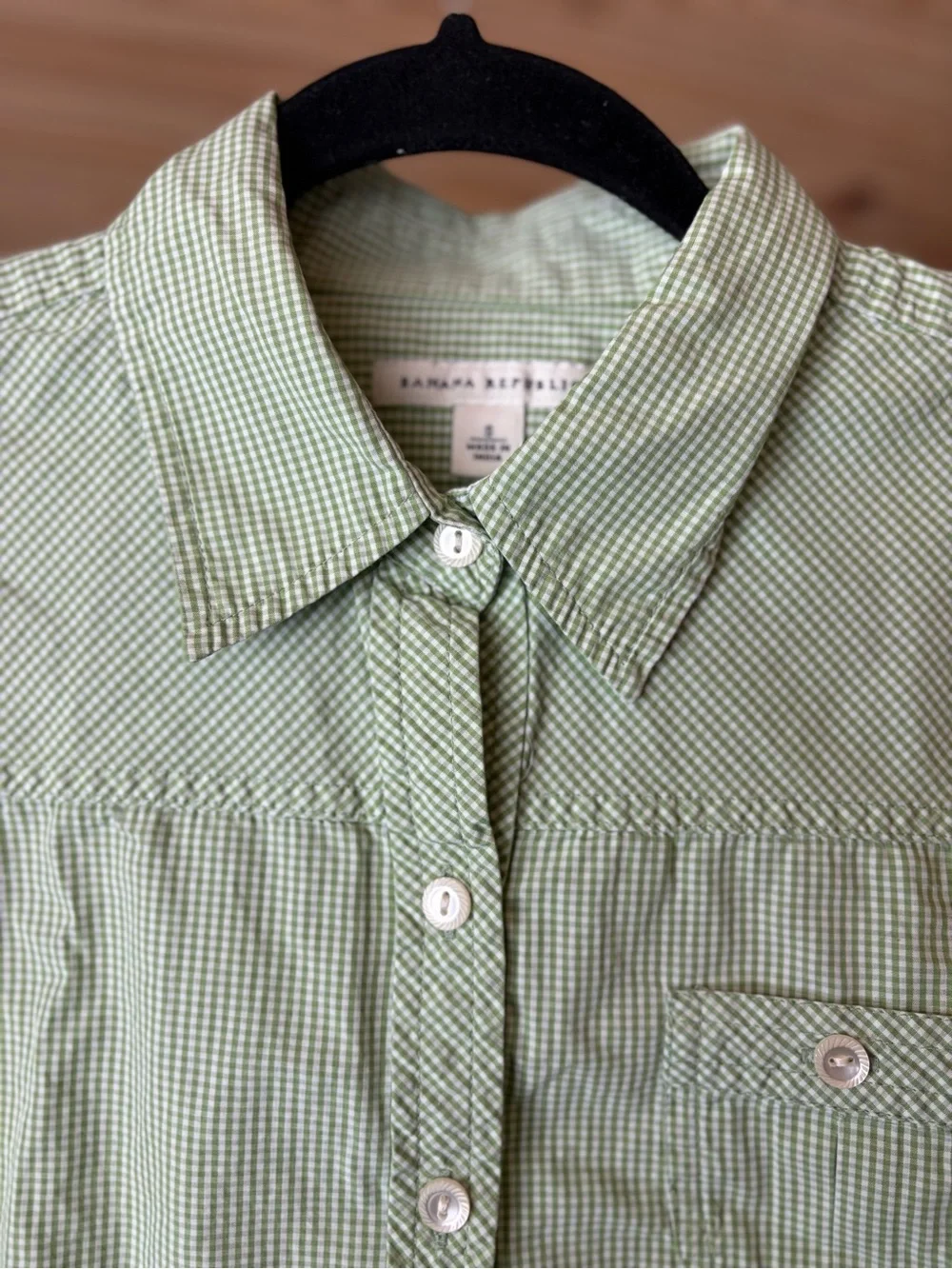 Banana Republic Light Green Men’s Gingham Mini-Check Button-Down Shirt Size S
